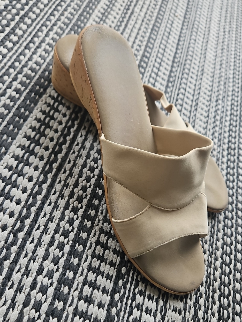Onex Neutral Beige Cork Wedge Slide Sandals